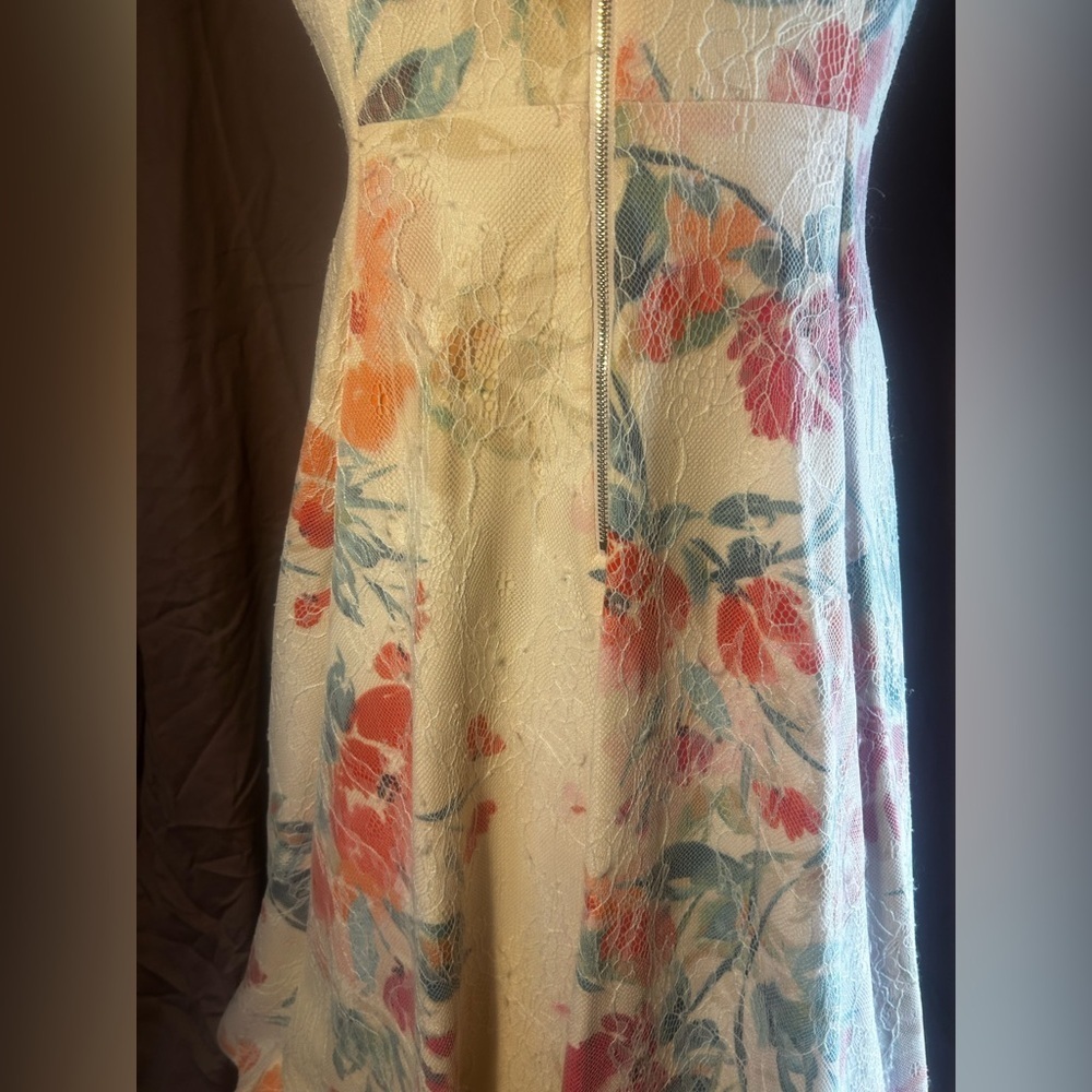 Calvin Klein Floral Midi Dress - Cream, Orange, Blue - Picture 6 of 12